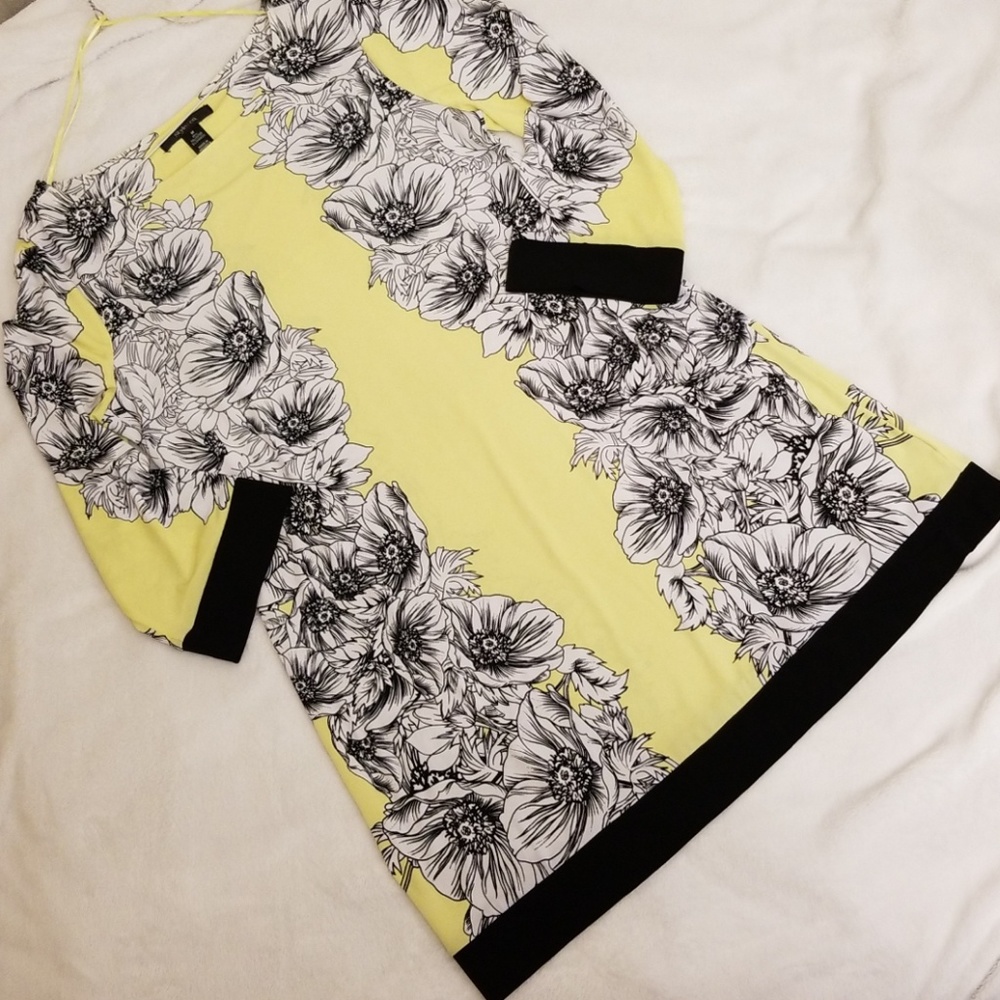 Style & Co Tunic Dress Floral Yellow Black White Women's Medium M